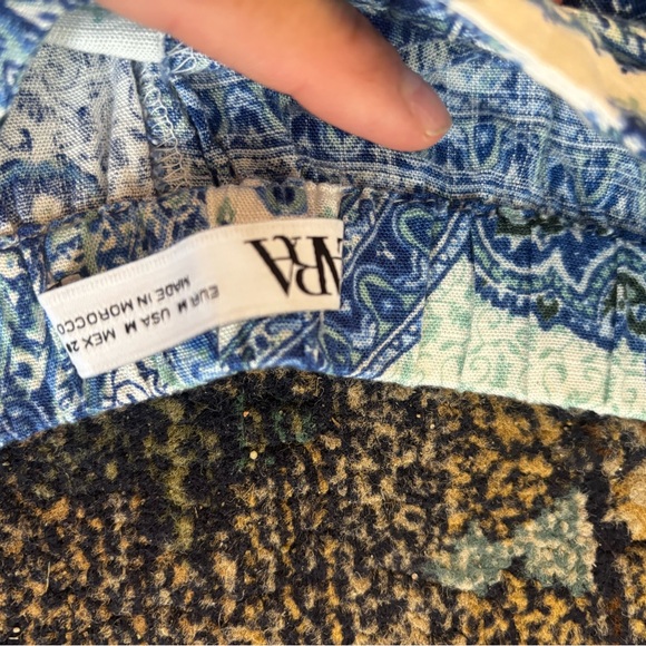 ZARA Wide Leg Paisley Blue  Linen Pants SZ Medium - Picture 5 of 7
